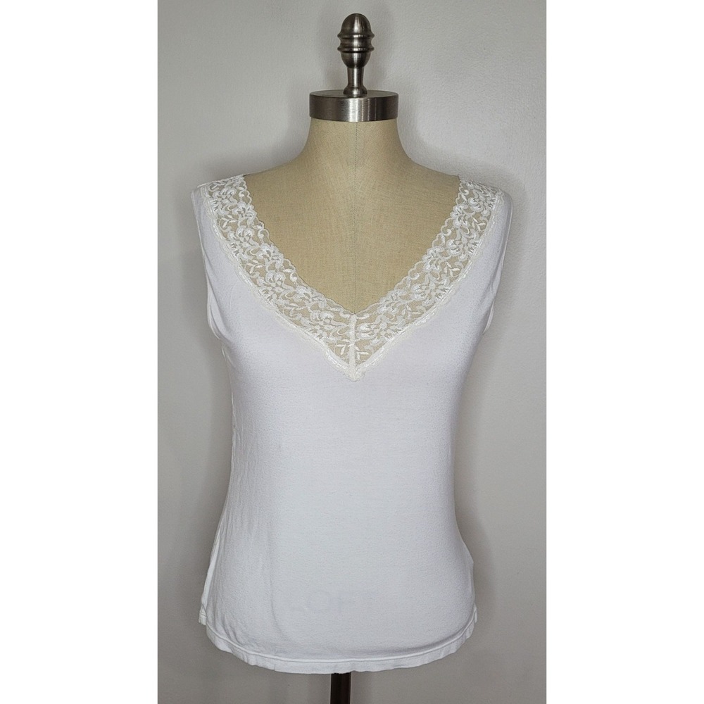 VTG‎ Y2K LRL Ralph Lauren White Lace Trim Sleeveless Camisole Tank Top Classic